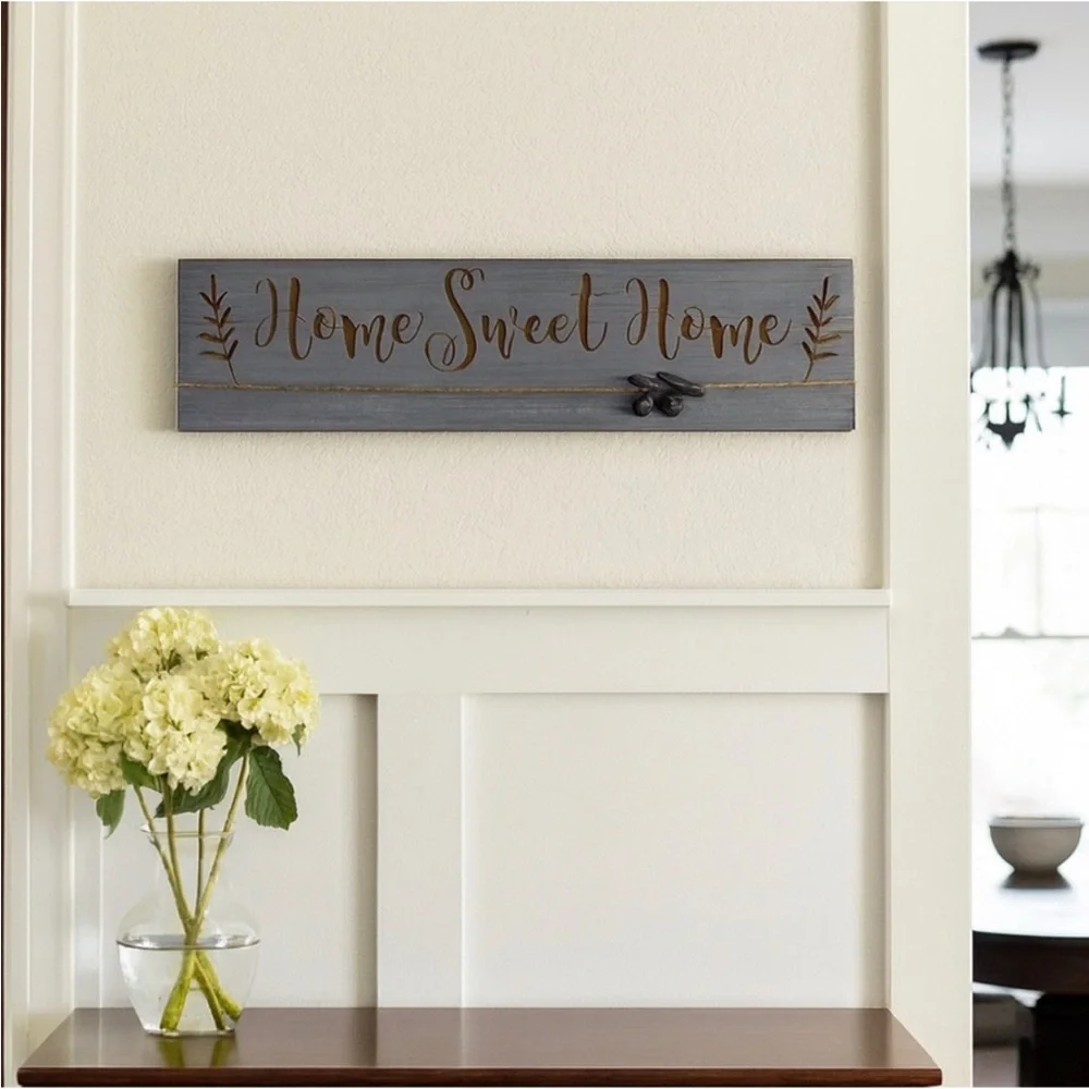 MELANNCO Home Sweet Home Wooden Rustic Farmhouse Gray Sign Wall Decor Western